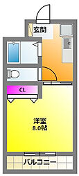 サンホワイト 1Kの間取図画像