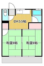コーポ米津 2DKの間取図画像