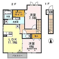 ルーベライト初生C 2LDKの間取図画像