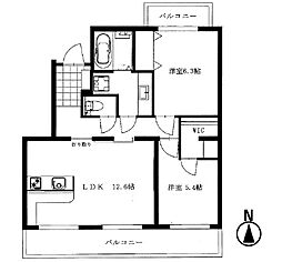 キーミハイツA 2LDKの間取図画像
