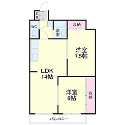 キャトルセゾン 2LDKの間取図画像