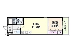 フジパレス 鶴原 2階1LDKの間取り