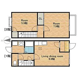 JR北陸本線 長浜駅 徒歩32分の賃貸テラスハウス 1階2LDKの間取り