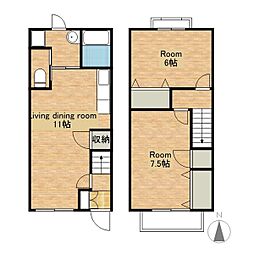 JR北陸本線 長浜駅 徒歩26分の賃貸テラスハウス 1階2LDKの間取り