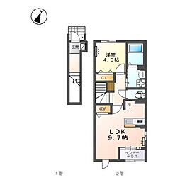 仮称）室町アパート新築工事 2階1LDKの間取り