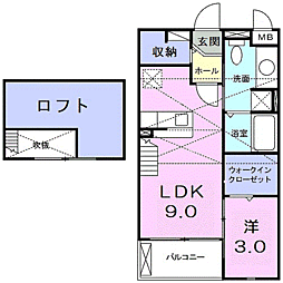サンルーラルＡ 2階1LDKの間取り