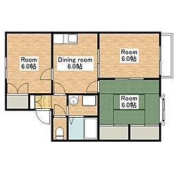 JR北陸本線 長浜駅 徒歩27分の賃貸アパート 2階3DKの間取り