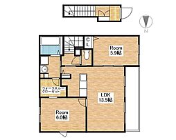 JR北陸本線 長浜駅 3.8kmの賃貸アパート 2階2LDKの間取り