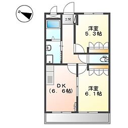 シャルマンコート1番館 2DKの間取図画像