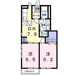 サンセールB 1階2DKの間取り