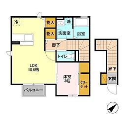 リヴィエール 2階1LDKの間取り