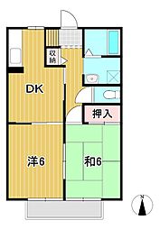ベルドミールB 1階2DKの間取り