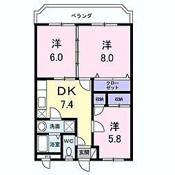 第2三正マンション 3DKの間取図画像