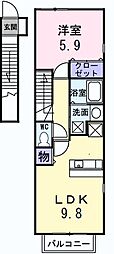 フエルトM 1LDKの間取図画像