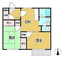 クラルテ南高野 2DKの間取図画像