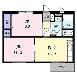 メゾンシャルマン 2DKの間取図画像