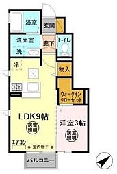 プリムールB 1LDKの間取図画像