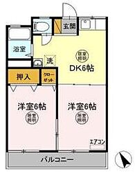 十王堂ハイツ 2DKの間取図画像
