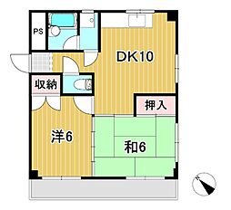 鮎川マンション 2DKの間取図画像
