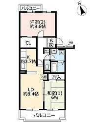 UR都市機構春日部小渕団地2号棟 2LDKの間取図画像