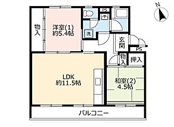 UR都市機構春日部小渕団地2号棟 2LDKの間取図画像