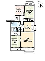 UR都市機構三郷早稲田パークハイツ7-6-2 3LDKの間取図画像