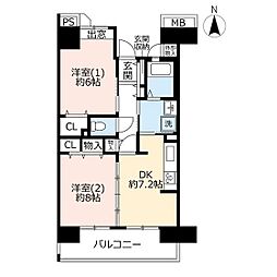 UR都市機構コンフォール松原3号棟 2DKの間取図画像