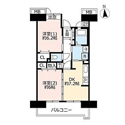 UR都市機構コンフォール松原3号棟 2DKの間取図画像