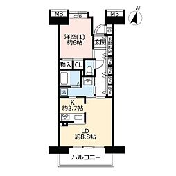 UR都市機構コンフォール松原4号棟 1LDKの間取図画像