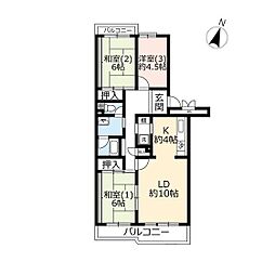 UR都市機構パークタウン若宮2号棟 3LDKの間取図画像