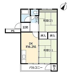 URデュプレ西上尾 2DKの間取図画像
