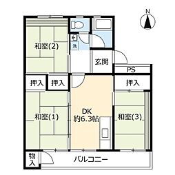 URデュプレ西上尾 3DKの間取図画像