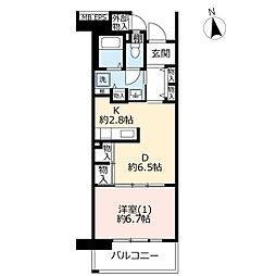 UR都市機構コンフォール東鳩ヶ谷2号棟 1DKの間取図画像