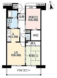 UR都市機構コンフォール東鳩ヶ谷2号棟 2LDKの間取図画像