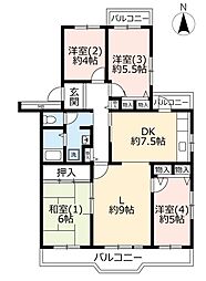 UR都市機構うらわイーストシティけやき街2号棟 4LDKの間取図画像