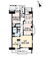 UR都市機構コンフォール南浦和17号棟 2LDKの間取図画像