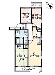 UR都市機構うらわイーストシティけやき街2号棟 3DKの間取図画像