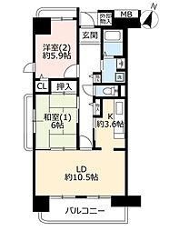 UR都市機構コンフォール西本郷9号棟 2LDKの間取図画像