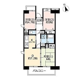 URコンフォール上野台 4階3DKの間取り