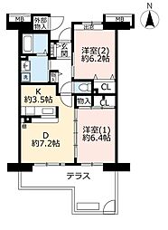 UR都市機構コンフォール鶴瀬3号棟 2DKの間取図画像
