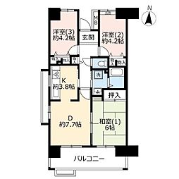 UR都市機構コンフォール霞ケ丘6号棟 3DKの間取図画像