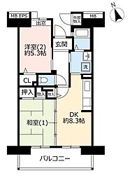 UR都市機構コンフォール上野台6号棟 2DKの間取図画像