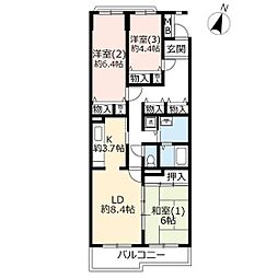 UR都市機構アクティ上福岡1号棟 3LDKの間取図画像