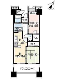 UR都市機構コンフォール霞ケ丘23号棟 2DKの間取図画像