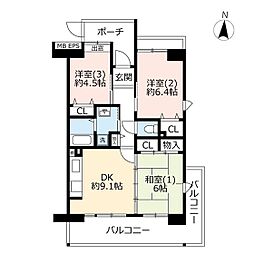 UR都市機構コンフォール上野台14号棟 3DKの間取図画像