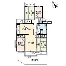 UR都市機構かわつるグリーンタウン松ケ丘1号棟 4LDKの間取図画像