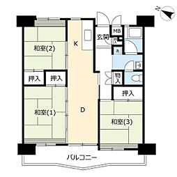 UR都市機構所沢パークタウン並木通り5号棟 3DKの間取図画像