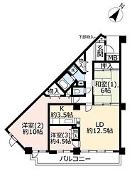 UR都市機構プラザシティ新所沢けやき通り7号棟 3LDKの間取図画像