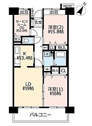 プラザシティ新所沢駅前 2LDKの間取図画像