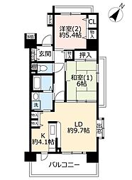 UR都市機構プラザシティ新所沢けやき通り18号棟 2LDKの間取図画像